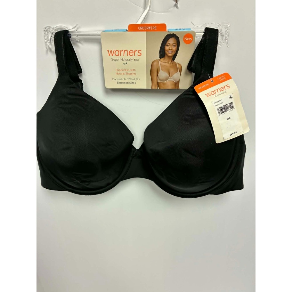 Warner's Super Naturally You Underwire Bra Womens 38C Black Convertible T-Shirt